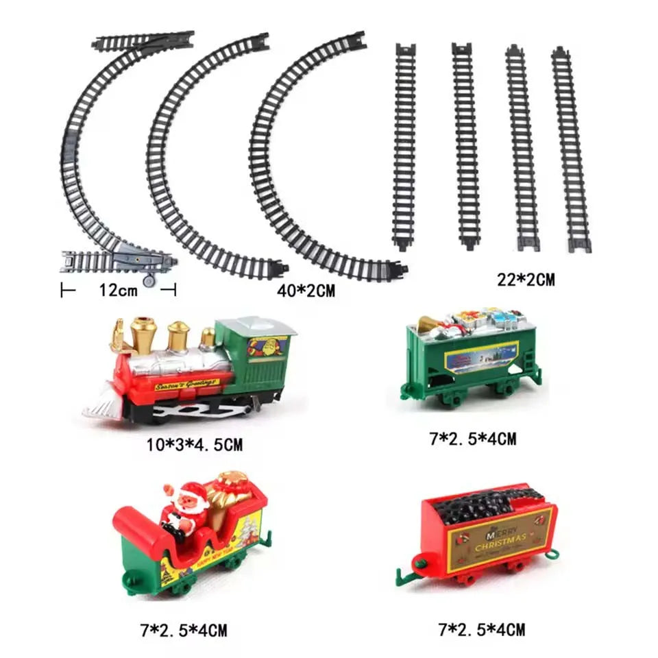 Christmas Train Electric Toys Christmas Tree Decoration Train Track Frame Railway Car with Sound&Light Rail Car Christmas Gifts