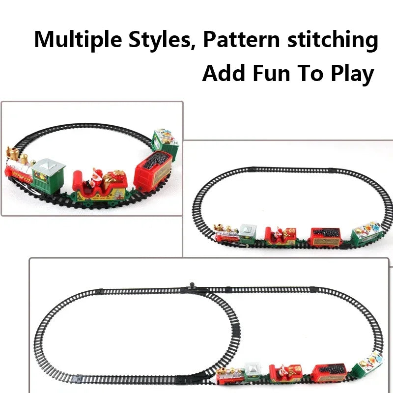 Christmas Train Electric Toys Christmas Tree Decoration Train Track Frame Railway Car with Sound&Light Rail Car Christmas Gifts