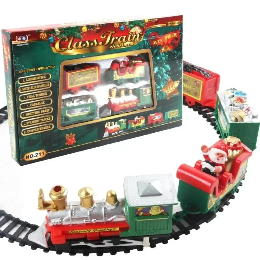 Christmas Train Electric Toys Christmas Tree Decoration Train Track Frame Railway Car with Sound&Light Rail Car Christmas Gifts