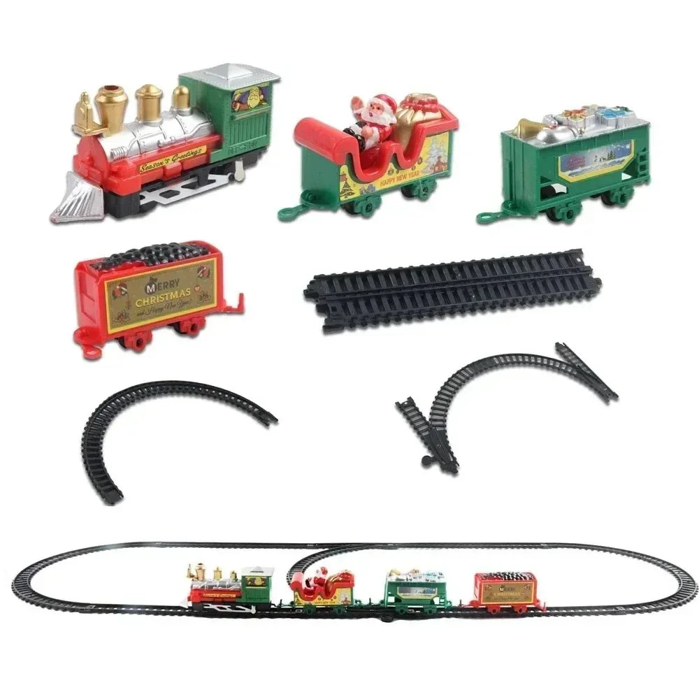 Christmas Train Electric Toys Christmas Tree Decoration Train Track Frame Railway Car with Sound&Light Rail Car Christmas Gifts