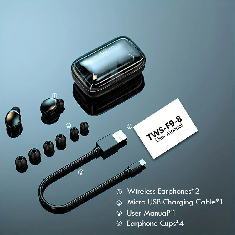 TWS Wireless Earbuds with LED Charging Display, Touch Control & Stereo Sound – Bluetooth In-Ear Headphones for iOS and Android