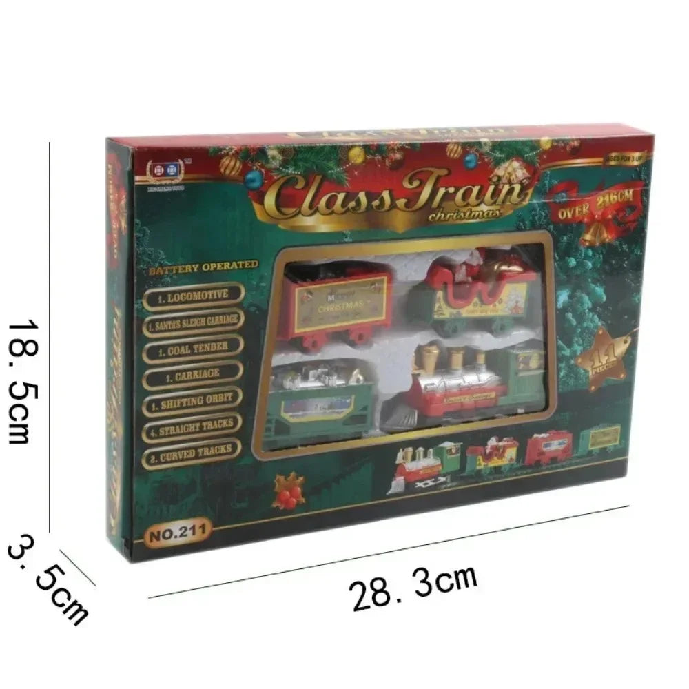 Christmas Train Electric Toys Christmas Tree Decoration Train Track Frame Railway Car with Sound&Light Rail Car Christmas Gifts