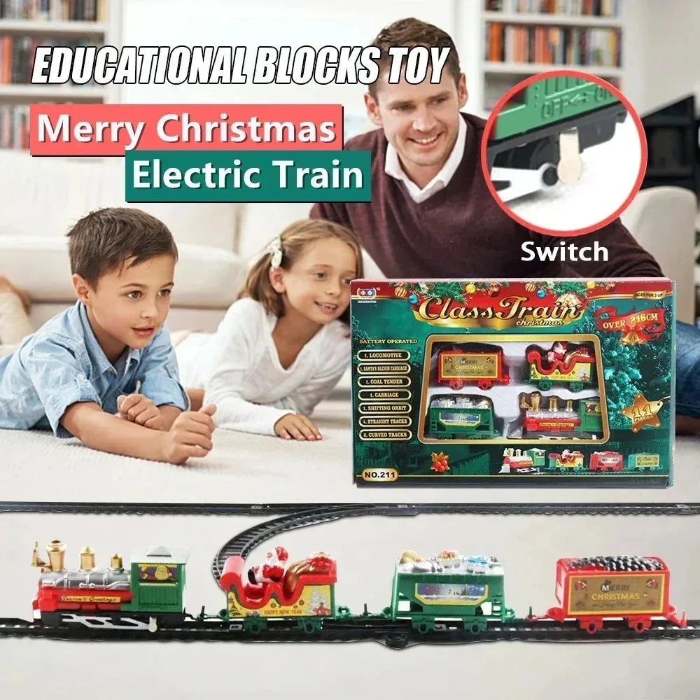 Christmas Train Electric Toys Christmas Tree Decoration Train Track Frame Railway Car with Sound&Light Rail Car Christmas Gifts