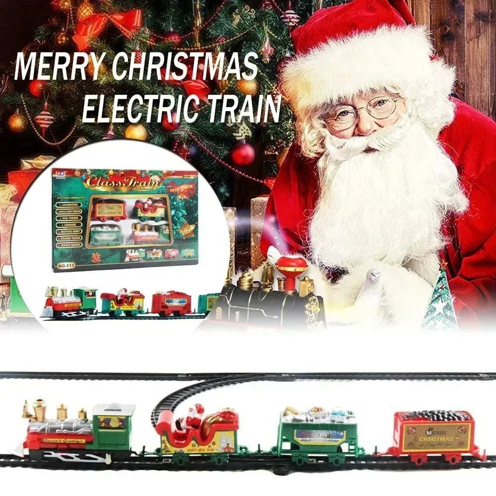 Christmas Train Electric Toys Christmas Tree Decoration Train Track Frame Railway Car with Sound&Light Rail Car Christmas Gifts
