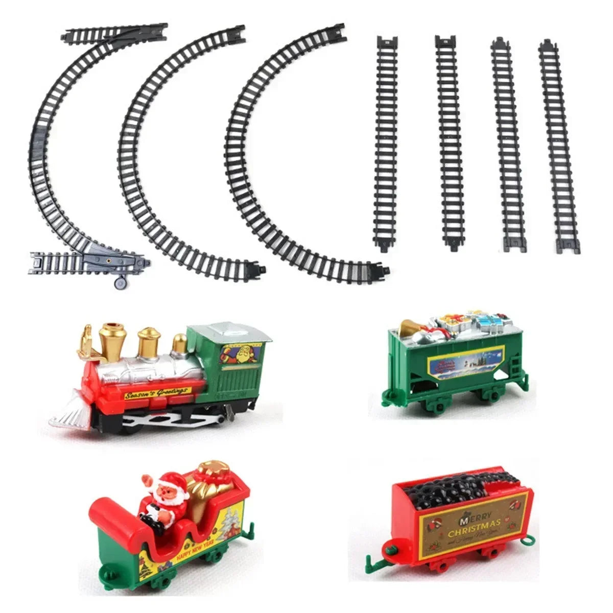 Christmas Train Electric Toys Christmas Tree Decoration Train Track Frame Railway Car with Sound&Light Rail Car Christmas Gifts