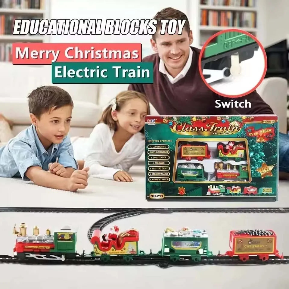 Christmas Train Electric Toys Christmas Tree Decoration Train Track Frame Railway Car with Sound&Light Rail Car Christmas Gifts
