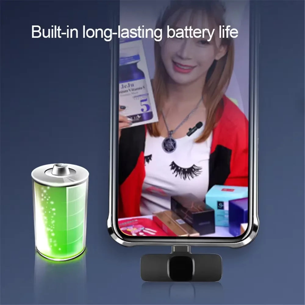 Wireless Lavalier Microphone | Portable Audio Recording for iPhone, Android | Live Broadcast Gaming