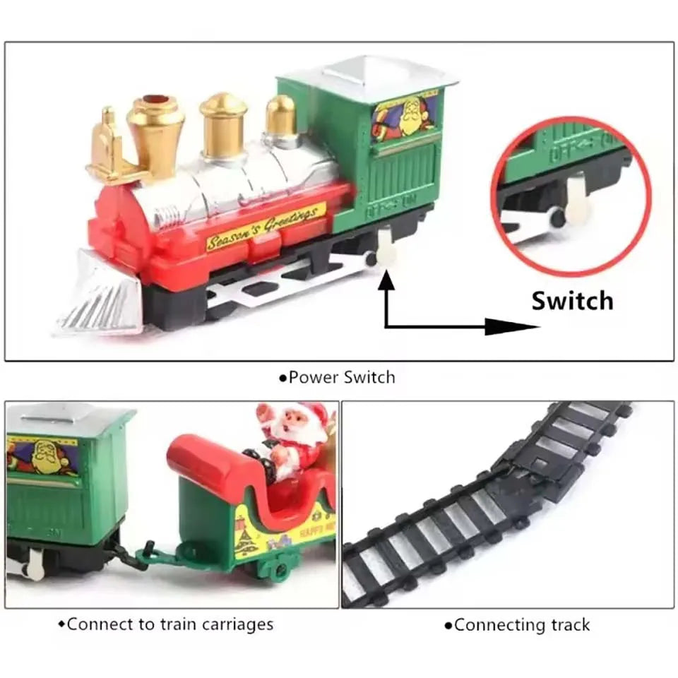 Christmas Train Electric Toys Christmas Tree Decoration Train Track Frame Railway Car with Sound&Light Rail Car Christmas Gifts